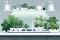 Indoor Hydroponic Garden Setup in a Modern Kitchen isolated vector style illustration