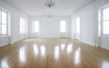 Indoor interior empty white room by shining bright sunlight from the window Royalty Free Stock Photo