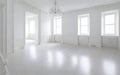 Indoor interior empty white room by shining bright sunlight from the window Royalty Free Stock Photo