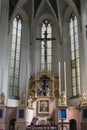 Indoor interior. In Old Church preserved interior decoration and wall-painting of the renaissance in Drogobigh, Ukraine. Monument