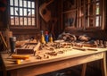 indoor or interior wood workshop with Generative AI