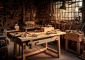 indoor or interior wood workshop with Generative AI