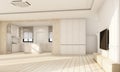 Indoor interior on wooden floor with white classic feature wall in large room at minimal house and sky light window Royalty Free Stock Photo