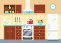 Indoor kitchen interior in flat syle vector illustration Royalty Free Stock Photo