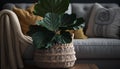 Indoor living room with green sofa plants vase generated by AI Royalty Free Stock Photo