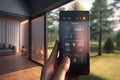 Indoor modern automated house with a mobile thermostat app. Generative AI Royalty Free Stock Photo