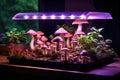 indoor mushroom garden with led grow lights