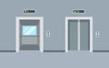 Indoor and outdoor empty elevators in the building. Royalty Free Stock Photo