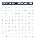 Indoor and outdoor life vector line icons set. Indoors, Outdoors, Habitat, Lifestyle, Dwelling, Recreation, Environment