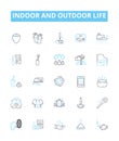 Indoor and outdoor life vector line icons set. Indoors, Outdoors, Habitat, Lifestyle, Dwelling, Recreation, Environment