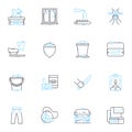 Indoor and outdoor living linear icons set. Cozy, Spacious, Serene, Bright, Rustic, Natural, Social line vector and