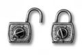 Two old padlocks, open and closed. Royalty Free Stock Photo