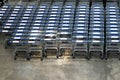 Many row of empty shopping carts waiting for customers. Royalty Free Stock Photo