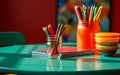 Indoor Photography, Examining School Items Up Close on a Table. Generative AI Royalty Free Stock Photo