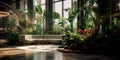 Indoor plants and greenery create a calming and nature-inspired atmosphere in the lobby. Generative AI