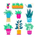 Indoor plants in pots - flat design style icons set