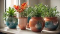 Indoor plants in pots on the window home