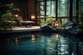 Indoor Pool with Natural View and Cozy Chairs.