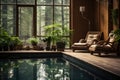 Indoor Pool with Natural View and Cozy Chairs.