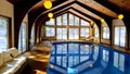 Indoor pool ski chalet snow and woods