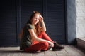 Indoor portrait of beautiful young redhead woman Royalty Free Stock Photo