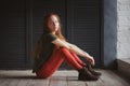 Indoor portrait of beautiful young redhead woman Royalty Free Stock Photo