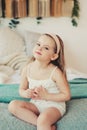 Indoor portrait of sad 5 years old child girl Royalty Free Stock Photo