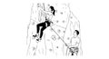 Indoor rock climbing activity with belayer supporting climber on wall vector illustration Royalty Free Stock Photo