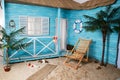 Beach bungalow palm chair sand Royalty Free Stock Photo