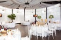 Indoor room with tables for a banquet Royalty Free Stock Photo