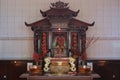 A worship room that has Chinese Gods statues with red incense burned Royalty Free Stock Photo