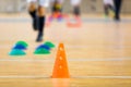 Indoor soccer futsal training field. Athletes training soccer indoor during winter time Royalty Free Stock Photo