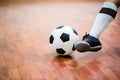 Indoor soccer sports hall. Football futsal player Royalty Free Stock Photo