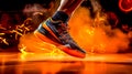 indoor sports shoes in fire in energetic movement on the court, made with Generative AI Royalty Free Stock Photo