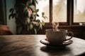 Indoor tranquility coffee cup on table in serene interior