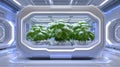 An indoor vertical farm features an array of vibrant green plants, utilizing modern growth technology and illuminated Royalty Free Stock Photo