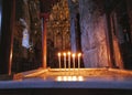 Candles light inside of historical ancient sight church of Saint Lazarus, Cyprus Royalty Free Stock Photo