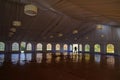 Indoor view of the wedding event tent with autumn leaf colour backgrounds