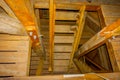 Indoor view of wooden stairs at Nercon church, catholic temple recognized as a World Heritage Site by Unesco