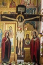 Installation of Jesus on the cross in the Orthodox Church. Khanty-Mansiysk city, Russia - May 3, 2021
