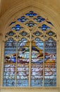 Indoors stained glass window church Chateau de Vincennes