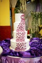 Indoors wedding reception venue with decor, selective focus on flowers