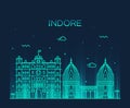 Indore skyline vector illustration linear style Royalty Free Stock Photo