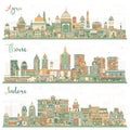 Indore, Thane and Agra India City Skylines Set with Color Buildings