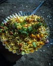 Indori poha held on hand , Pohe ,Poha is famous regional food in India