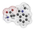 Indoximod cancer drug molecule (IDO or indoleamine 2,3-dioxygenase inhibitor). Atoms are represented as spheres with conventional