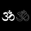 Induism symbol Om sign icon set white color illustration flat style simple image Royalty Free Stock Photo
