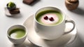 AI-Generated Uji Kintoki: Japanese Matcha Latte Harmony with Sweet Red Bean Paste and Mochi