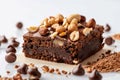 Indulge in allure brownie slice with hazelnuts on white canvas Royalty Free Stock Photo