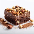 Indulge in allure brownie slice with hazelnuts on white canvas Royalty Free Stock Photo
